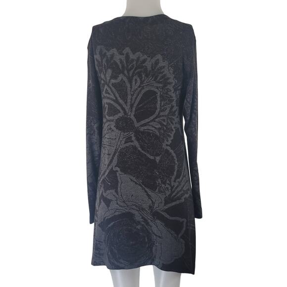 Soft Surroundings BlackGray Floral Long Sleeve Long Line Sweater M - Picture 3 of 5